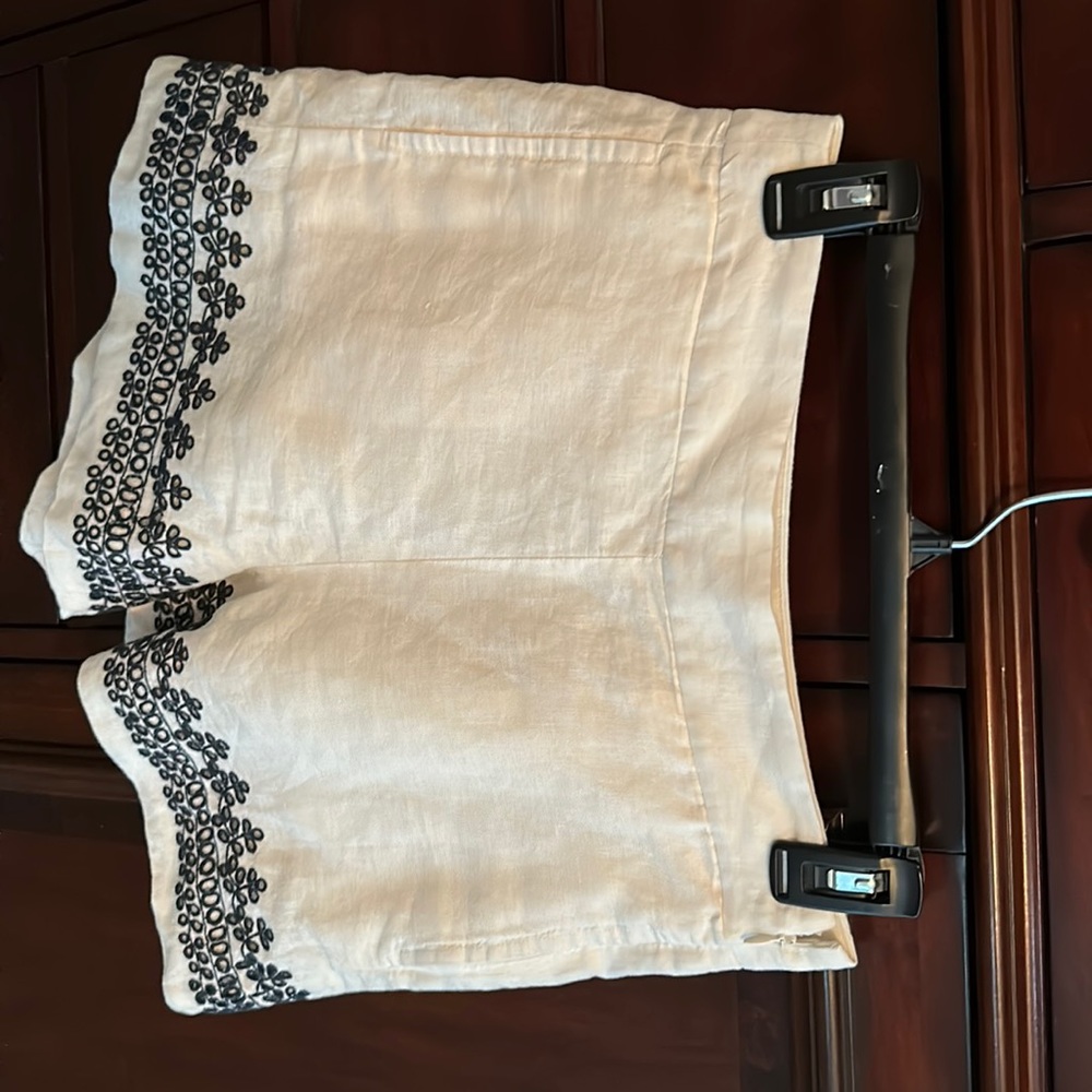 J. Crew linen short with navy embroidered  detailing